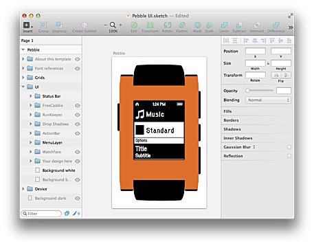 Sketch Pebble UI with vector device drawings