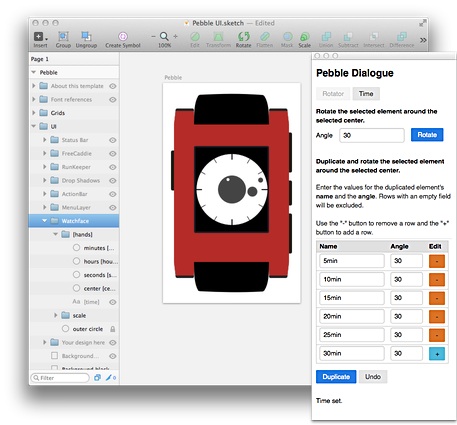 Sketch Pebble UI with rotate dialogue