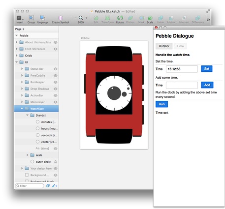 Sketch Pebble UI with time dialogue